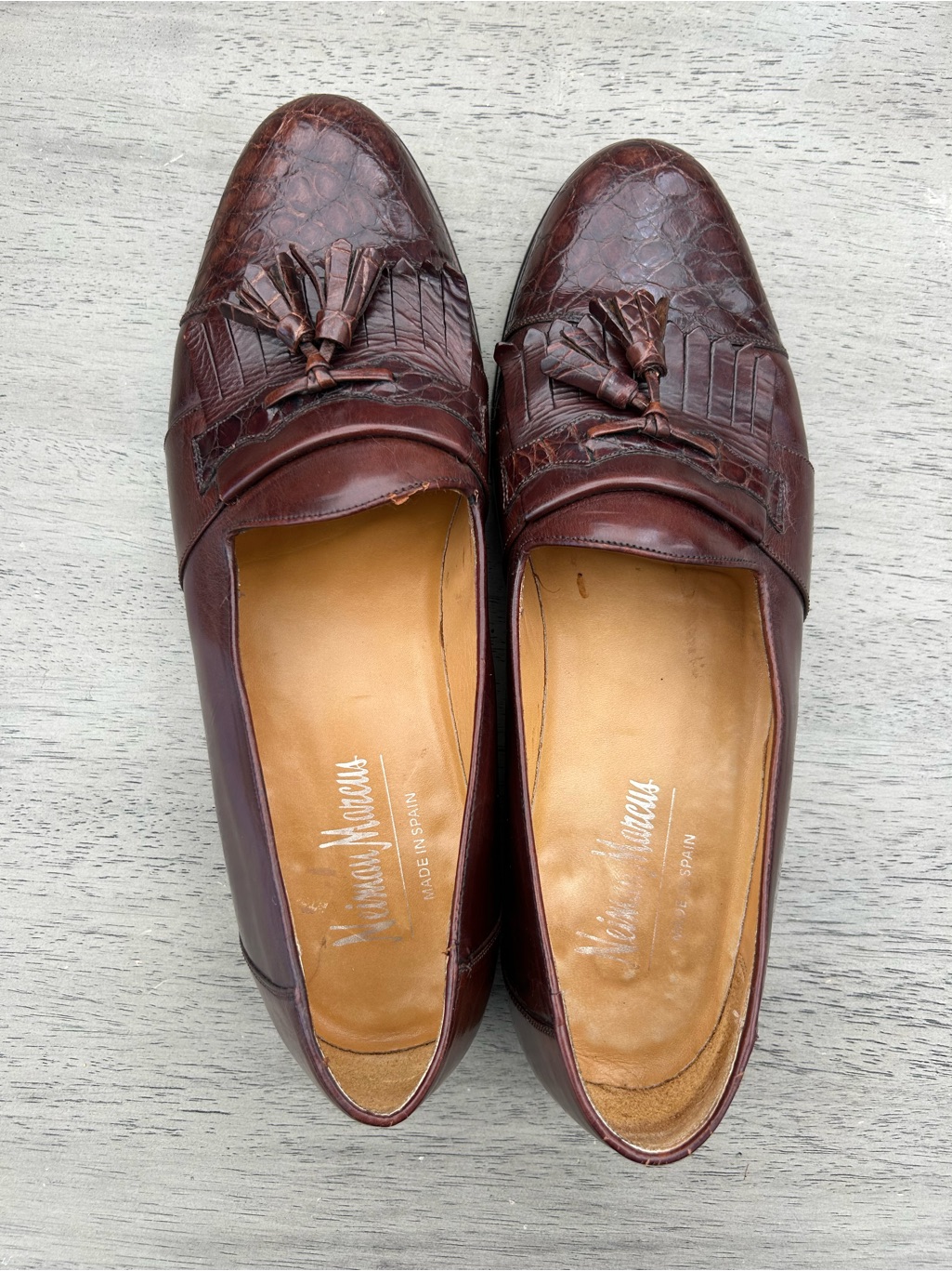 Neiman Marcus Men 11 M Brown Leather Exotic Tassel Kiltie Loafers Made In Spain